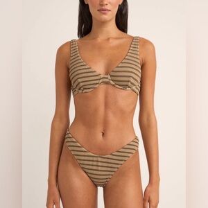 Rhythm Sol Stripe Crinkle Swim Bikini Set Minimalist EUC J
